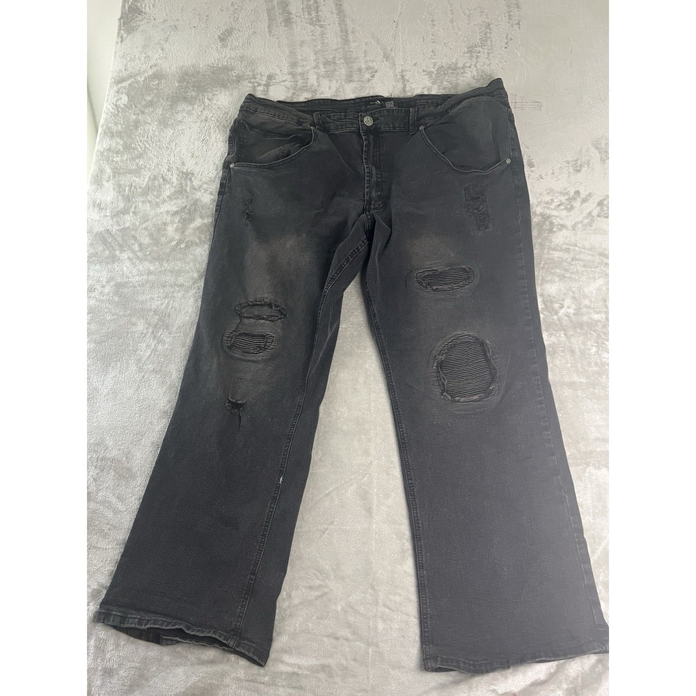 Agile Men Jeans 48x32 Black Distressed Biker Moto Stretch Denim Relaxed Fit
